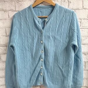 Vintage Women’s Sky Blue Cable-Knit Button Cardigan Sweater